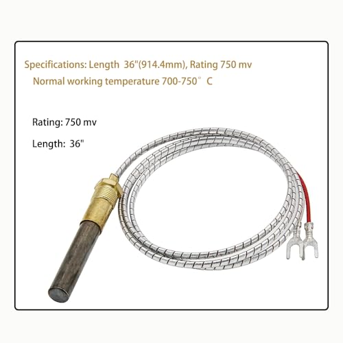 36\" Thermopile Generators 750mv Thermopile Q313A for Gas Water Heater/Fireplace/Gas Fryer/Oven, Temperature Resistance Cluster Thermocouple for Fireplace&Stove Accessories (36\" Aluminum, Glass Fiber)