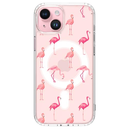 Coque magnétique iPhone 16 Pro transparente antichoc et douce au toucher motif flamant