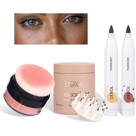 Natural Freckle Blush Makeup Kit- Liquid Fake Freckle Air Cushion, 2 Colors Freckle Pen, Powder Cushion Blush, Waterproof Long Lasting Freckles Marker for Cheek Cover