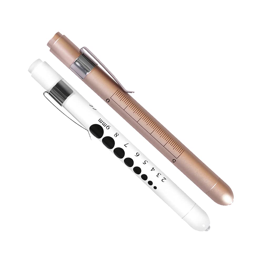 Aokin Pen Light with Pupil Gauge, Reusable LED Penlight Medical for Doctor Nurse Diagnostic etc, White Light, Gold and White