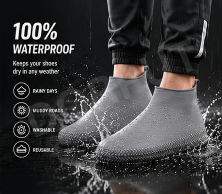 Image of Silicone Waterproof Shoe Covers for Men & Women | Reusable Non-Slip Rain Shoe Protector | Stretchable Overshoes for Rain, Mud, Snow, Hiking & Outdoor Use