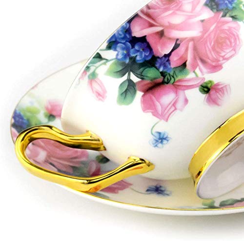 Pack of 4 Tea Cups and Saucers Set Fine Bone China Coffee Cups 6.8oz - Thumbnail 3