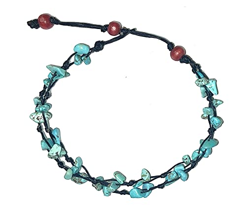Anklet Stone Handmade Braided Rope Ankle Natural Stone Turtle Starfish Dolphin For Women Girls (Turquoise Stone) #TOP4