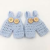 10Pcs Mini Crochet Knitted Overall Jumper Favors Baby Shower Baptism Christening Party Favors (Blue)