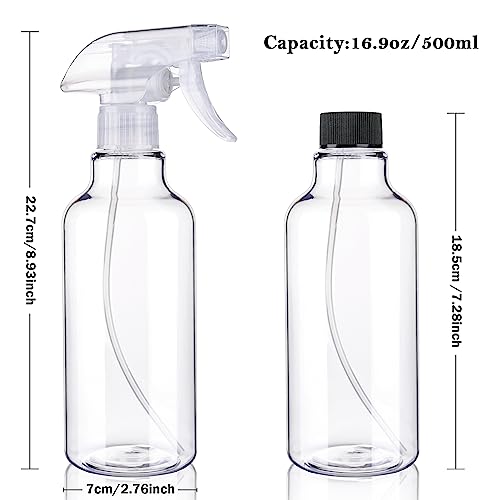 Plastic Spray Bottles Empty Spray Bottle 16.9oz/500ml 2 Pack Heavy Duty Spraying Bottles Mist/Stream Water Bottle for Cleaning Solutions, Essential Oils, Hair, Cooking (Clear) - Thumbnail 5