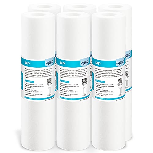 Membrane Solutions 50 Micron Sediment Water Filter Replacement Polypropylene Cartridge 10"x 2.5" for Whole House RO System, Compatible with Aqua-Pure AP110, GE FXUSC, WHKF-GD05, Culligan P5-6 Pack