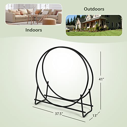 Goplus 41 Inch Firewood Log Hoop, Tubular Steel Log Holder, Heavy Duty Wood Storage Rack For Outdoor & Indoor, Fireplace Pit #TOP6