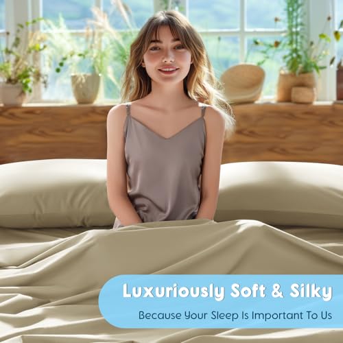 Image of SONORO KATE 1000 Series 100% Egyptian Cotton King Sheet Set,4 Pieces | Soft,Breathable Long Staple,Sateen Weave,Luxury 5-Star Hotel Bed Sheets,16 inch Deep Pocket,Linen