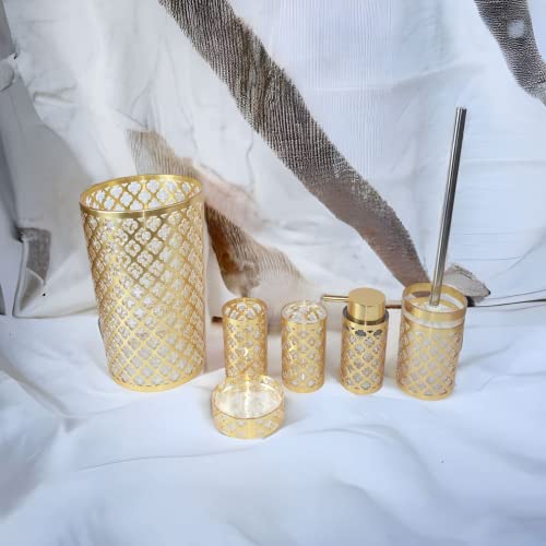 BH Home & Linen Luxurious 6-Piece Bathroom Accessories Set. Made of 100% Polyresin. (Geneva Gold)