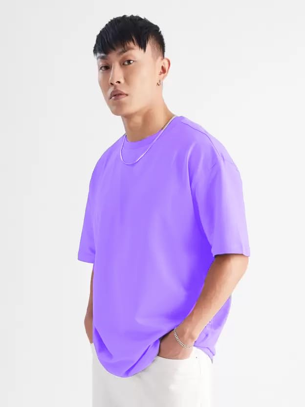 Image of INKKR Solid Men's Round Neck Oversized Purple T-Shirt
