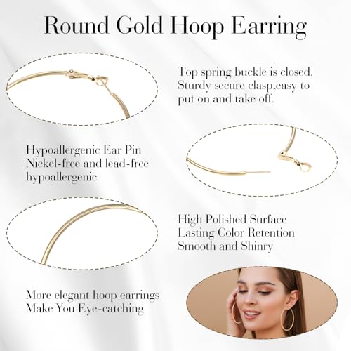 Tyqour 4 Paare Große Creolen Ohrringe Set, Edelstahl Ohrringe Länge 70mm, Silber Creolen Hoop Kreis Gold, Hypoallergen Kreis EndloseCreolen für Mädchen und Damen