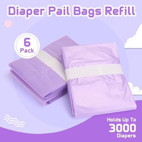 Image of Diaper Pail Refill Bags, 6 Pack Compatible with Dekor CLASSIC Regular Size Pail, Korbell, Diaper System, Holds up to 3000 Diapers