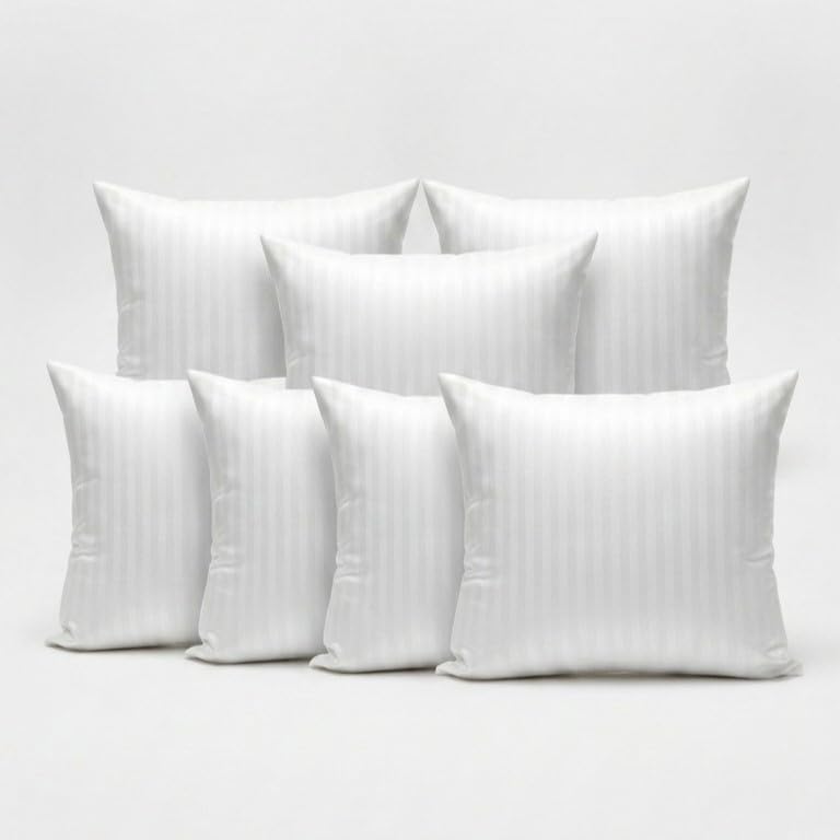 Microfiber Sofa Cushion Fillers, White, 16x16 inch, (Set of-7) Satin Striped Soft Cushion, Pillow for Sofa, Hypoallergenic, Microfibre Fill, Fluffs Up in 24 Hrs-image-10
