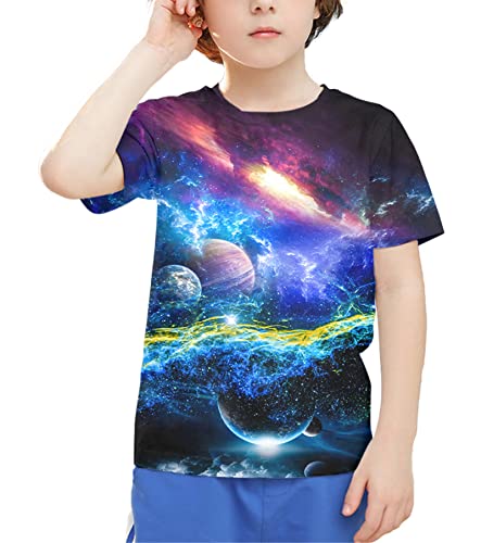 Image of Linnhoy Kids 3D Print Fashion Graphic T-Shirts for Boys Girls 6-16 Years | Unisex Colorful Short Sleeve, Crewneck, Breathable Fabric, Suitable for Daily Sport Festival Wear