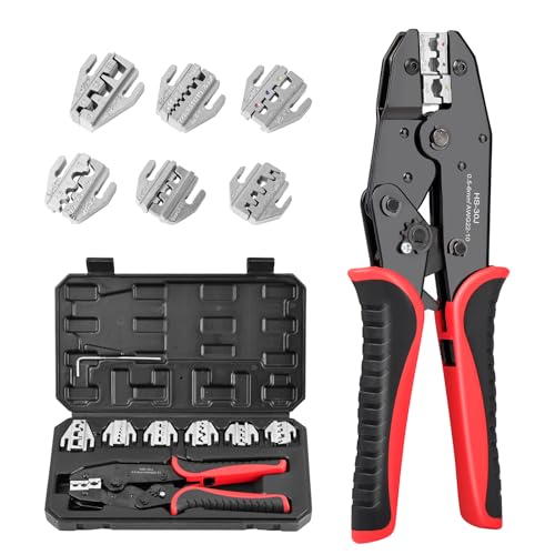 Pince à Sertir 7-en-1, Kit de Sertissage à Cliquet Professionnel avec (0.5-35mm²) Outil de Sertissage Solaire MC4 pour Cosses Isolées et Non Isolées Noir