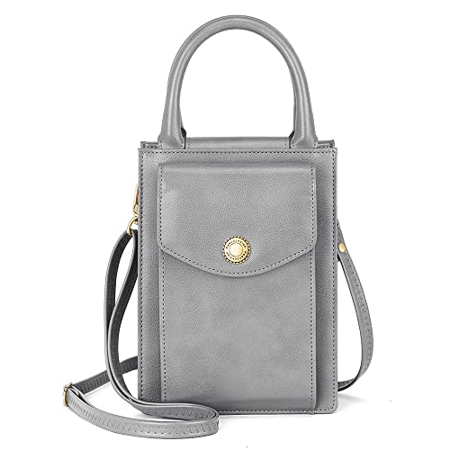 Peacocktion Small Crossbody Cell Phone Purse For Women, Top Handle Bag, Shoulder Handbag With Credit Card Slots, Grey #TOP4