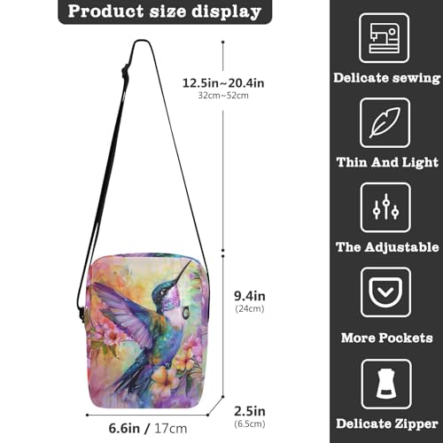 Crossbody Bag Hummingbird Flowers Floral Messenger Bag for Women Men Purse Shoulder Bag Satchel Bag with Adjustable Strap 214B61283