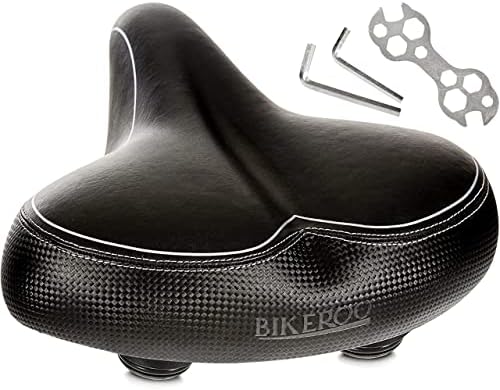 Bikeroo Wide Cruiser Saddle - Comfort Seat Fits Indoor & Outdoor Bicycles - Steel Spring & Elastomer Suspension - Memory Foam - Black