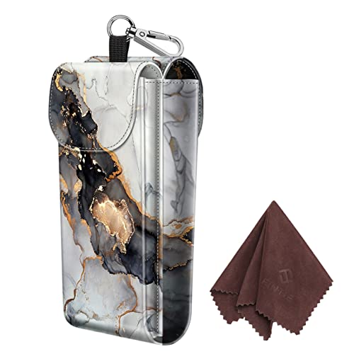 Image of FINTIE Double Glasses Case with Carabiner Hook, Portable Vegan Leather Eyeglass Case Anti-scratch Sunglasses Pouch