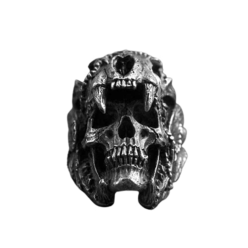 Cool Mens Boys 316L Stainless Steel Biker Rings Vintage Indian Jaguar Warrior Skull Punk Jewelry Gift for Him (10)