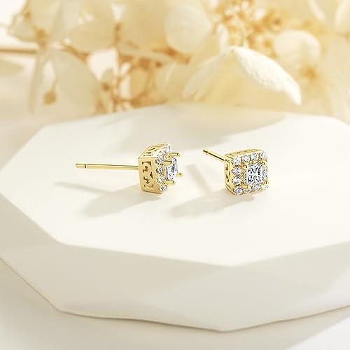 Stud Earrings 14K Gold Studs Earrings for Women Gold Diamond Earring Studs Small Square Earring2