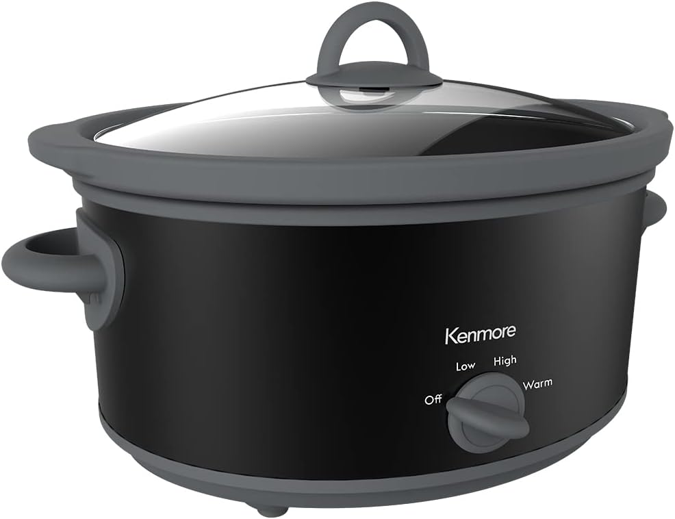 Kenmore 5 qt (4.7L) Slow Cooker, Black and Grey, Compact Countertop