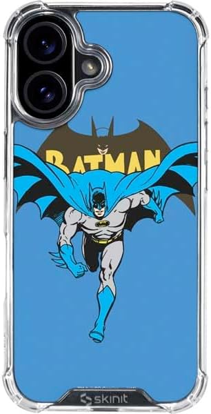 Skinit Clear Phone Case Compatible with iPhone 16 - Officially Licensed DC Comics Batman Vintage Pose Collage Art Design