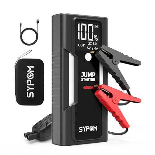 Tragbare Starthilfe, 4000A Peak Autobatterie Starthilfe, 12V Batterieladegerät für LKW bis zu 10L...