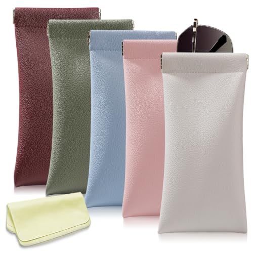 Image of soft glasses case leather sunglass cover squeeze top portable sunglasses case pouch glasses cover for women (5pcs)