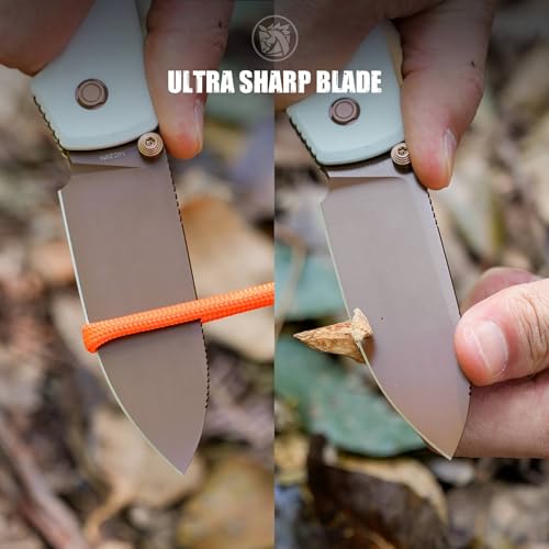 Image of Vosteed Raccoon2.0 EDC Folding Pocket Knife - 3.25 inch 14C28N Rose Gold Blade, Top Liner Lock, White G10 Handle with Belt Clip - Camping, Hiking Knives- A2913