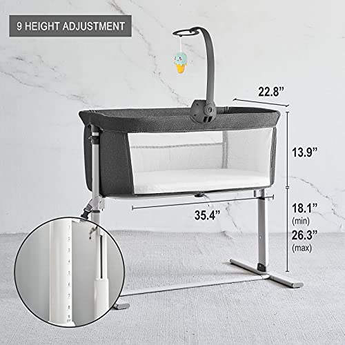 Yacul Baby Bassinet Bedside Sleeper, With Music Box, Easy To Assemble Bed To Bed, Adjustable Portable Crib For Infants Baby Boys And Girls (Dark Gray) #TOP1