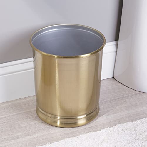 Mdesign Steel Stylish Round Trash Can, Wastebasket Storage Container Bin - For Bathroom, Bedroom, Powder Room, Kitchen, Home Office - Holds Garbage, Waste, Trash - Soft Brass #TOP2