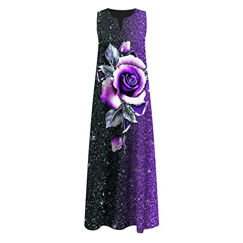 Vestido maxi feminino para a mãe da noiva, sem mangas, estampado, gola V, vestido longo e elegante c