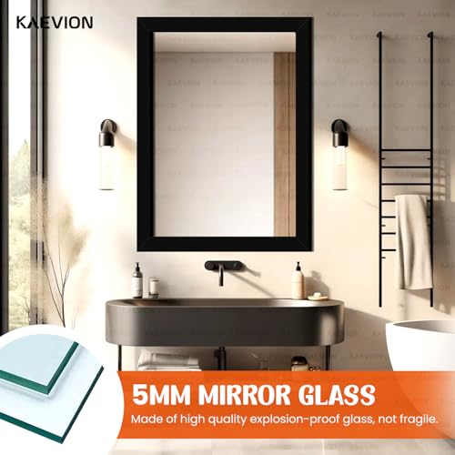 Image of Wall Hanging 2ft Black Water Proof PVC Framed Mirror | Wall Mirror for Bedroom or Bathroom Home Decor Mounted for Bedroom Living-Room Vanity Farmhouse | Wash Room Mirror for Wall
