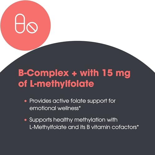 Image of MethylPro B-Complex + L-Methylfolate 15 mg - Methylated Vitamin B Complex for Women and Men, Cellular Energy Support with Folate, Niacin and Biotin, VIT B Supplement - 30 Vegan Capsules (Pack of 2)