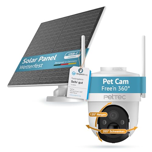 PetTec - Bundels aus Solar Panel für Überwachungskamera aussen und Pet Cam mit LTE - Solarmodul 4,4W in Weiß