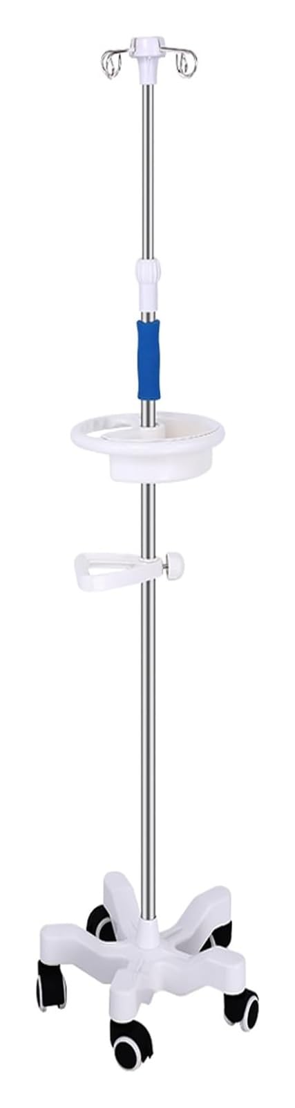 Asta per flebo, Asta per flebo con Ruote, 4 Ganci, 5 Ruote, Supporto per Sacca per fluidi IV, Altezza Regolabile, Asta per flebo per Ospedale Domestico (Bianco B)