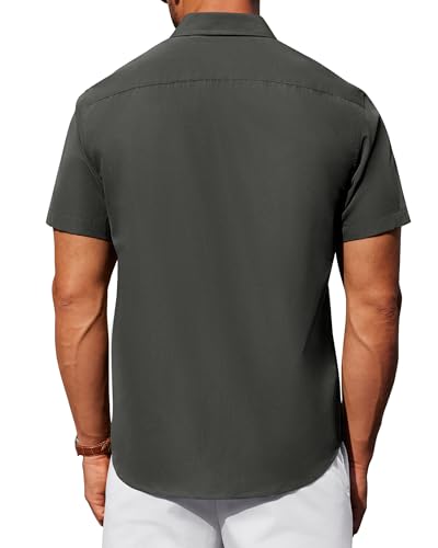 Image of Alimens & Gentle Men's Short Sleeve Dress Shirts Wrinkle Free Untucked Casual Button Down Shirt