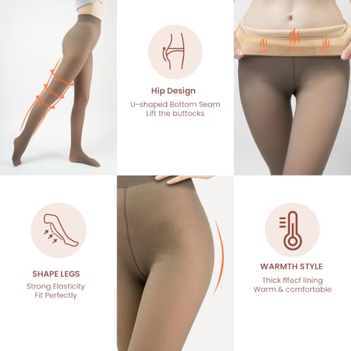 Image of X-CHENG Fleece Lined Tights Sheer Women - Fake Translucent Warm Pantyhose Leggings Sheer Thick Tights for Winter