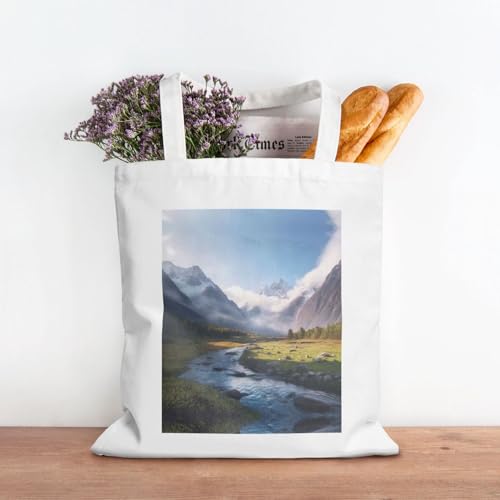 Travel Mountain Scenery Print Canvas Shopping Bag Reusable Eco-Friendly Handbag With Large Capacity For Everyday Use3