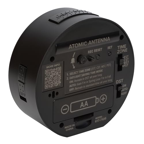 La Crosse Technology 617-710B-INT 4-Inch Round Black Atomic Analog Alarm Clock - Image 5