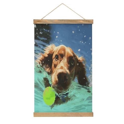 Póster personalizado de perro nadador y pintura de pergamino