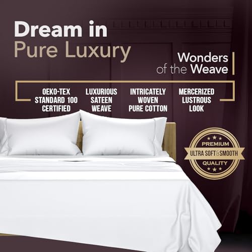 Image of TEXAS LINEN CO. 100% Egyptian Cotton Sheets King Size - 2000 Series Luxury King Bed Sheet Set, Silky Soft Cooling Sateen Weave, 17 inch Extra Deep Pocket Hotel Collection Sheets (4 Pc, White)