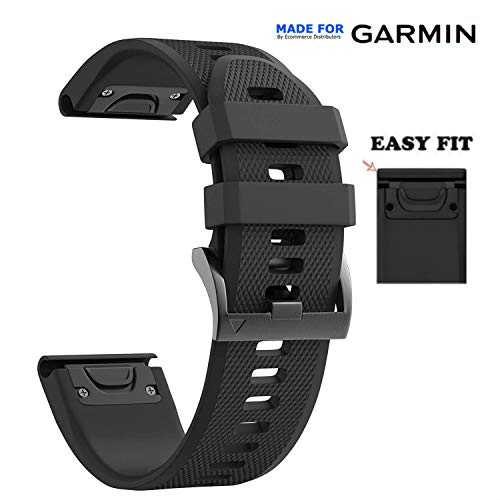 Ecommerce Distributors Garmin Fenix 5X / 5X Plus Quick Release Easy Fit Silicone Replacement Watch Band for Garmin Fenix 5X, Quatix 3, Fenix 3 HR, Tactix Bravo, Foretrex 701 (Black, 26MM) Ecommerce Distributors Garmin Fenix 5X / 5X Plus Quick Release Easy Fit Silicone Replacement Watch Band for Garmin Fenix 5X, Quatix 3, Fenix 3 HR, Tactix Bravo, Foretrex 701 (Black, 26MM)
