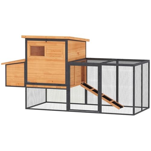 PawHut Poulailler XXL en Bois et Acier pour 3-5 Poules - Grand poulailler avec enclos, pondoir, tiroir à déjection et Toit Ouvert - abri pour Poules de...