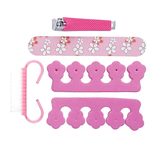Amazon Brand – Solimo Manicure And Pedicure Kit With Nail File, Brush, Two Toe Separators And Nail Clipper, Pink, Pack Of 5