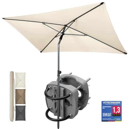 4smile Sonnenschirm Balkon SET 3-in-1 Sonnnenschutz Balkon UV50+ Sonnenschirm rechteckig 200 x 125 cm + Sonnenschirmhalter Balkongeländer + Sonnenschirmhülle Beige