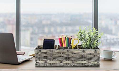 Toilet Paper Storage Basket With 3 Section,Toilet Paper Holder With Storage，Woven Plastic Wicker Basket With Divider For Organizing, Rustic Farmhouse Bathroom Decor, Countertop Organizer Storage #TOP6