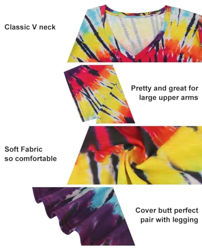 Image of RITERA Women Plus Size Tops Tie Dye V Neck Shirt Floral Camo Summer Short Sleeve Tunic Oversized Ladies Blouse XL-5XL