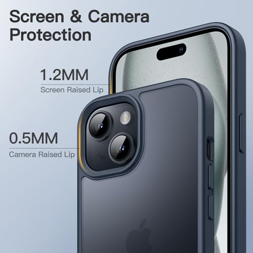 Image of JETech Matte Cover Case for iPhone 15 6.1-Inch, Shockproof Case Military Grade Drop Protection, Frosted Translucent Back Phone Cover, Anti-Fingerprint (Storm Blue)